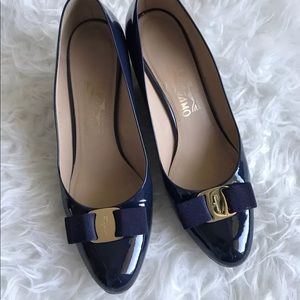 Salvatore Ferragamo Mirabel Wedge Navy Blue 8.5
